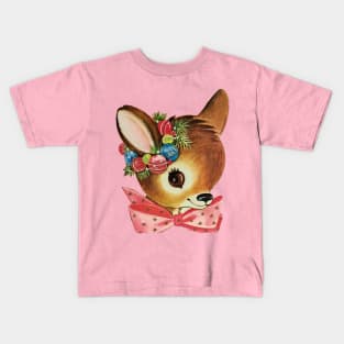 Cute Vintage Reindeer Head with Bow Kids T-Shirt